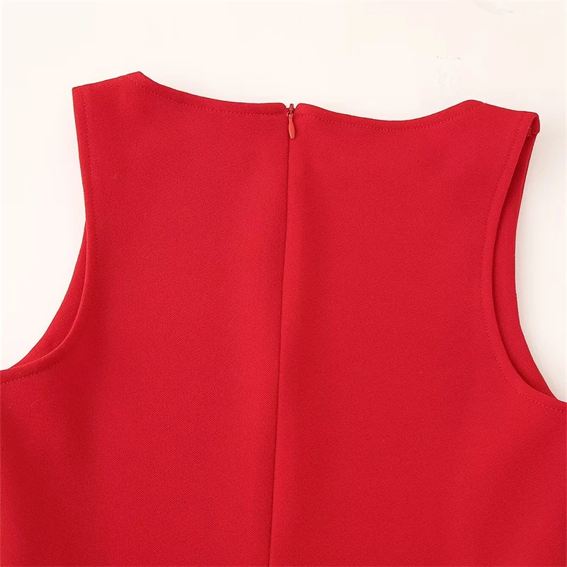 KEANKETIAN Estate delle nuove donne Halter-vita scava fuori abito moda sexy cerniera posteriore O-Collo sottile senza maniche mini abito rosso sottile