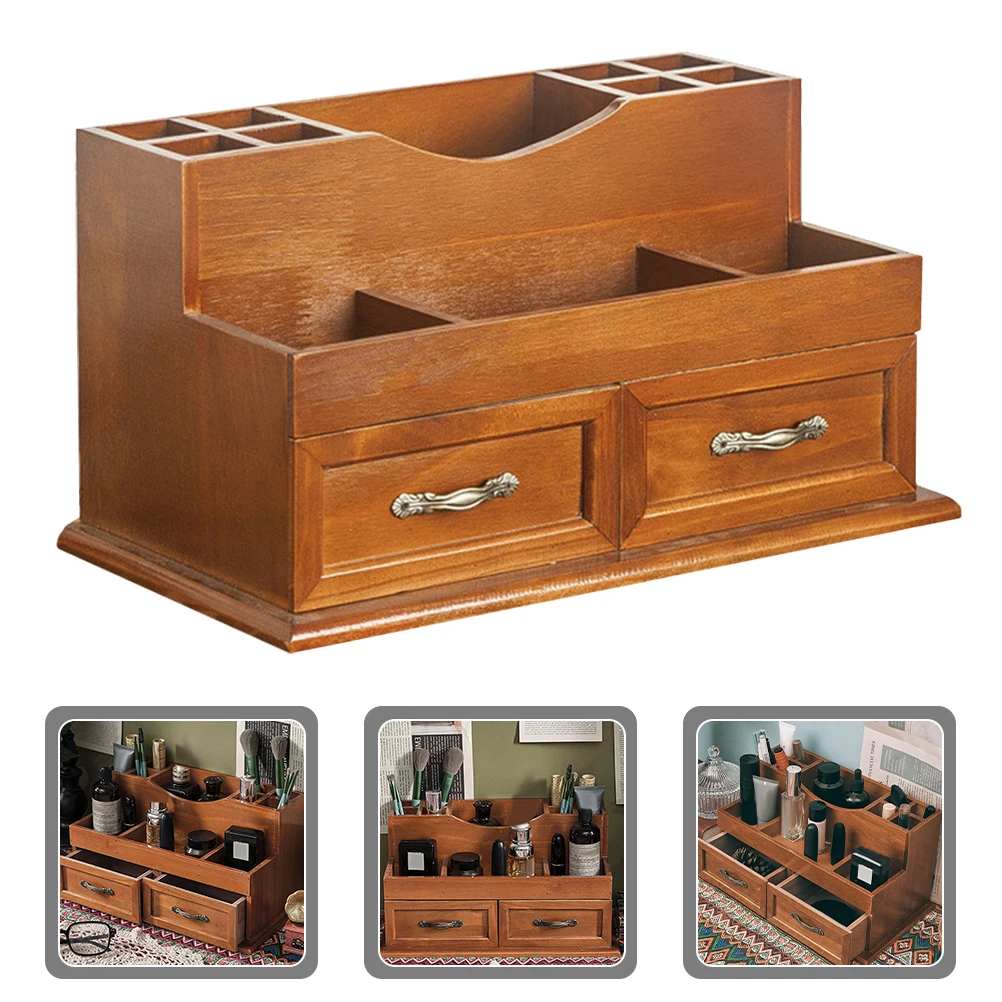 Solid Wood Jewelry Storage Box Drawer Desktop Organizer 2-Grid Large Capacity Craft Container Zinc Alloy Hardware Home