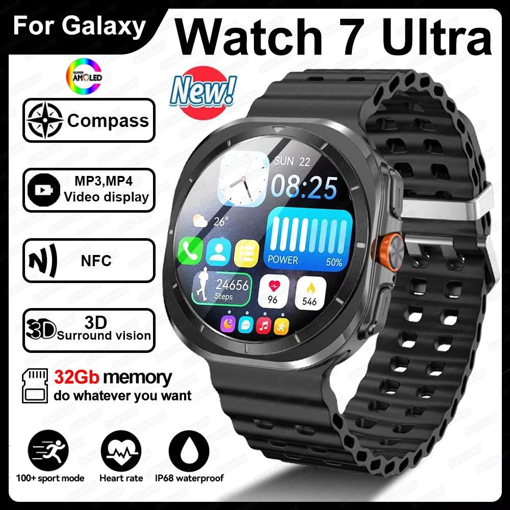 2024 For Galaxy Watch 7 Ultra Smart Bracelet Men 32GB Memory GPS Trackr NFC AMOLED Screen Bluetooth call Smartwatchs For Samsung