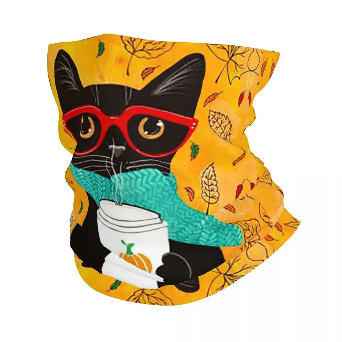 Autumn Pumpkin Coffee Cat Bandana Neck Cover Printed Magic Scarf Warm Cycling  Hiking Fishing For Men Women Adult Washable