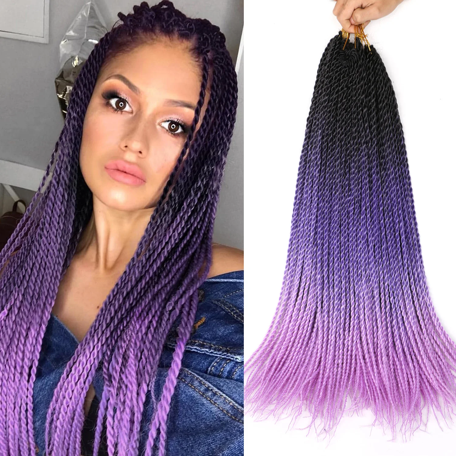 Ombre Senegalese Twist Crochet Hair 8 Packs 24 Inch Small Crochet Hair for Braiding 20 Strands/Pack Braid Crochet Hair For Women