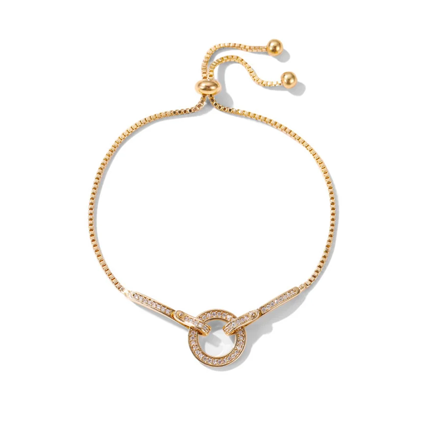 316L Stainless Steel Simple Zircon Circular Ring Adjustable Pull-Out Charm Chain Bracelet For Women Fashion Fine Jewelry Gift