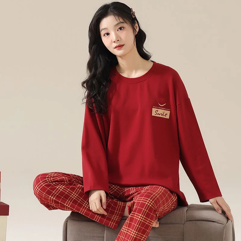 

2025 Autumn Plus Size Long Sleeve Casual Plaid Cotton Pajama Sets for Women Korean Loose Sleepwear Homewear Pijama Mujer Clothes