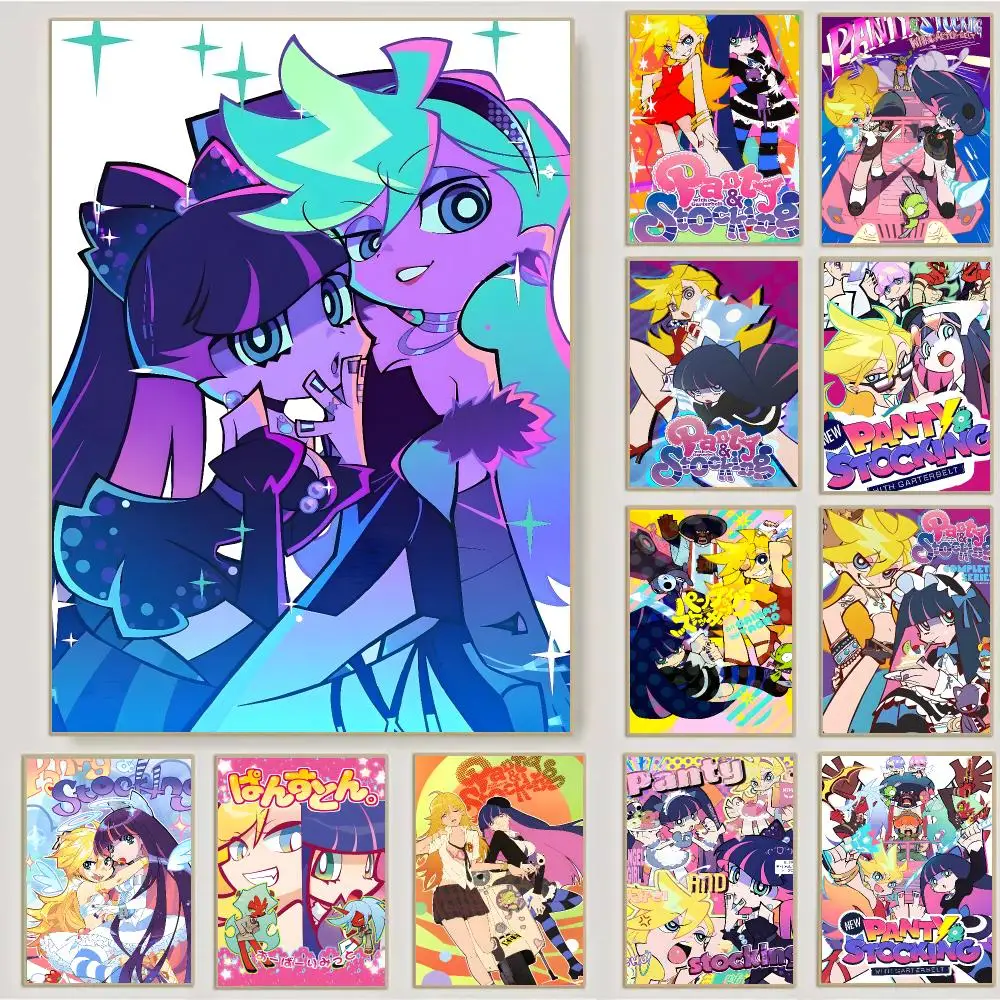 Panty And Stocking Anime Pop Poster Waterproof Sticky Wall Art Print For Bedroom Living Room Hallway Bar Home Decor