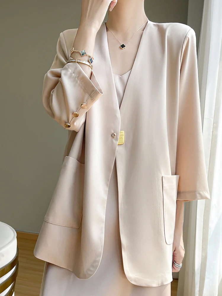Abito in raso di acetato di lusso di fascia alta Jaet da donna coreano Sle Design unico Versatile professionale lungo Sve Busin Top