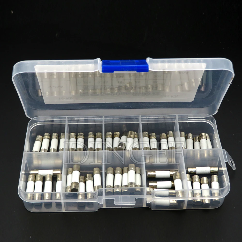 50 SZTUK 10 rodzajów szybkich bezpieczników ceramicznych 250V 5mm x 20mm 0.25A 0.5A 1A 2A 3A 5A 8A 10A 15A 20 AMP Bezpiecznik rurowy Asortyment ibuw