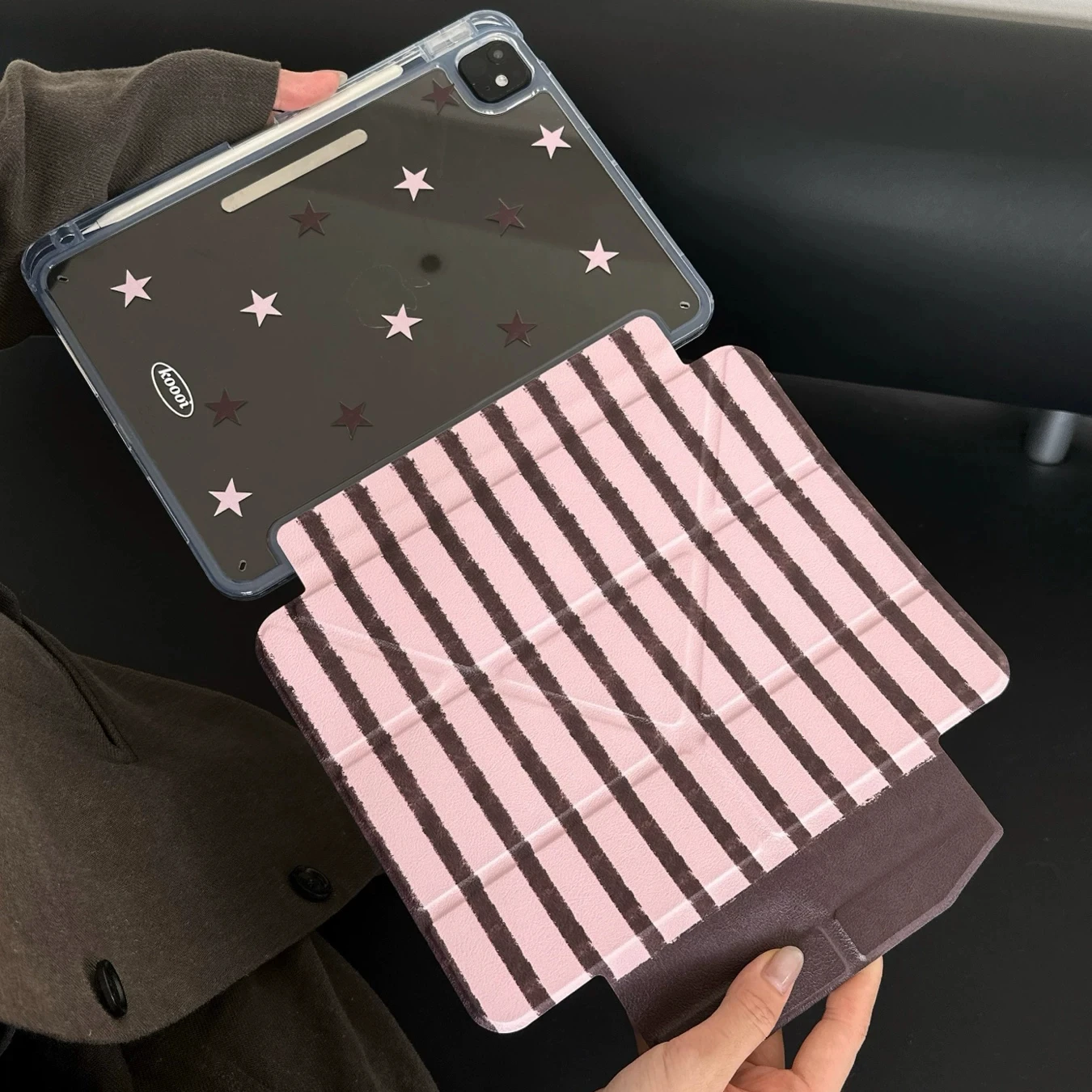 Ins Pink Prown Striped Star Y2K Tablet Case For iPad Pro 13in 11th M5 M4 12.9in A16 7/8/9/10th Air4/5/6/7 11in M2 M3 Mini Cover