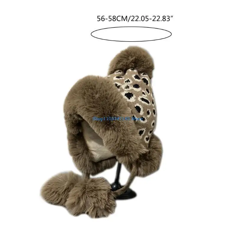 P88B الحلو لطيف ليوبارد طباعة قبعة قبعة صوف عادية قبعة صوف شتوية عادية مع EarFlap اليدوية كل مباراة Earprotect يندبروف #6