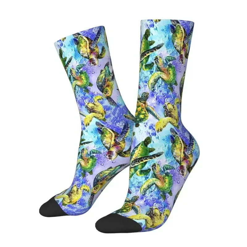 Colorful Turtles Dress Socks Mens Womens Warm Funny Novelty Ocean Animal Lover Crew Socks