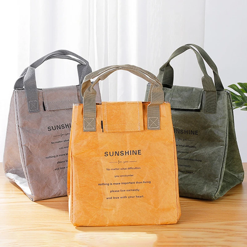 Insulation Bags Leakproof Tyvek paper Lunch box Portable Insulated bento bags Thermal Cooler Insulated Kraft bag oil water proof