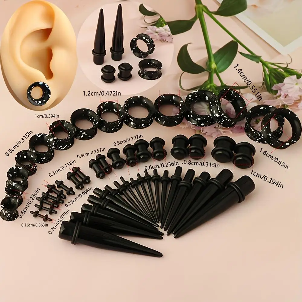 50pcs Set Black and White Dot Acrylic Taper Ear Stretchers with Paint Finish Tunnel and Plug Expansion Body Piercing Jewelery