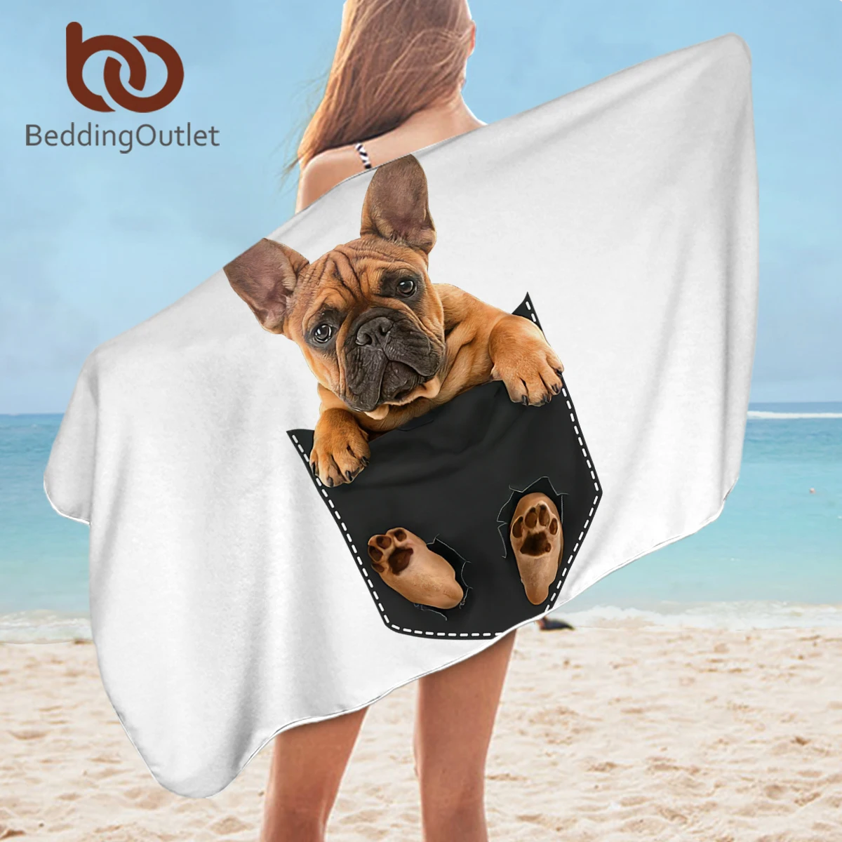 

BeddingOutlet Pocket Pug Bath Towel Bathroom Microfiber Large Beach White Edges Animal Watercolor Shower Towel