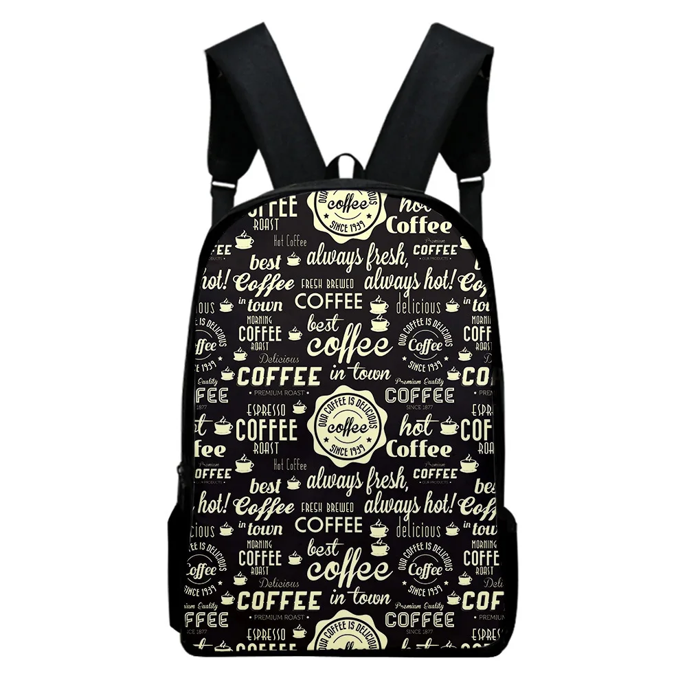 Trendy Popular Funny Text coffee Notebook Backpacks pupil School Bags 3D Print Oxford Waterproof Boys/Girls Laptop Backpacks