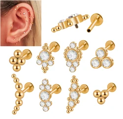 1PC 316L Surgical Steel 16G Gold Plated Cz Labret Lip Ring Crystal Cluster Ear Cartilage Tragus Helix Daith Piercing Jewelry