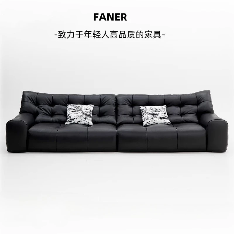 Italian big black bear leather sofa, first layer cowhide sofa