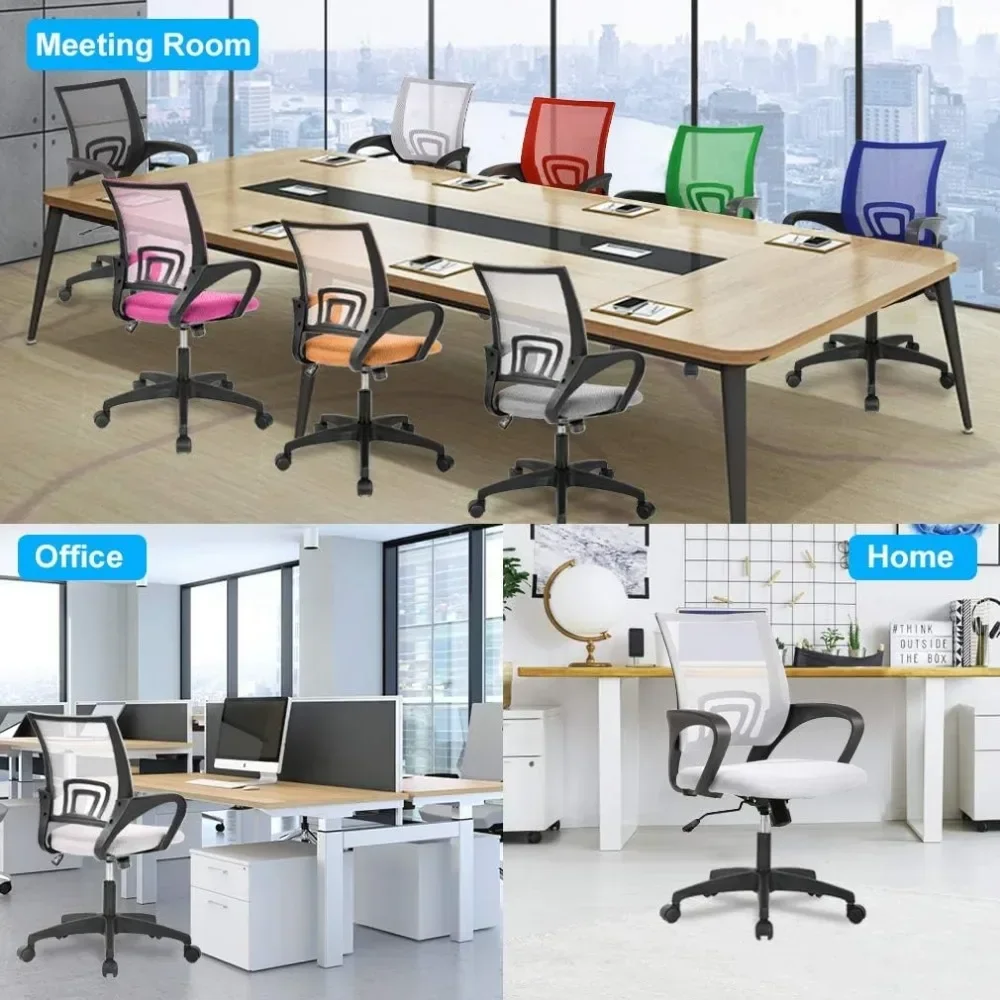 Ergonômico Mesh Desk Chair com apoio lombar, cadeiras de computador, Braço, Rolling Swivel, ajustável, Home, Branco