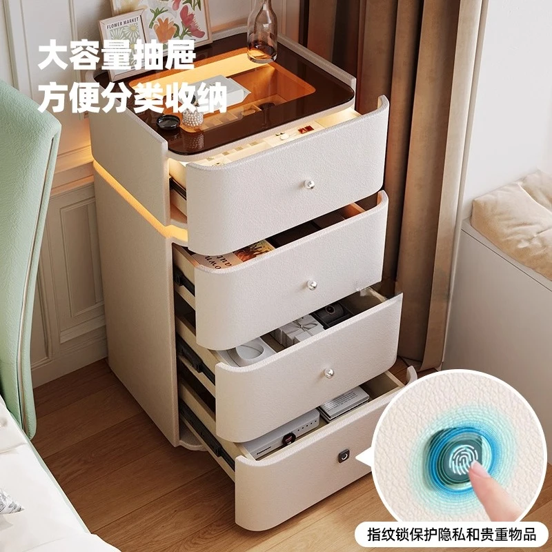 خزانة صدر فاخرة خفيفة من الخشب الصلب، مستشعر شقة صغيرة، ضوء تصميم ذكي، غرفة نوم ذات جو راقي مع #3