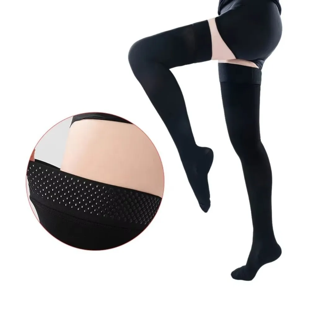 plus Size High Elastic Compression Stockings 23-32mmHg Class 2 with Silicone Band Graduated Pressure Support for Varicose Veins