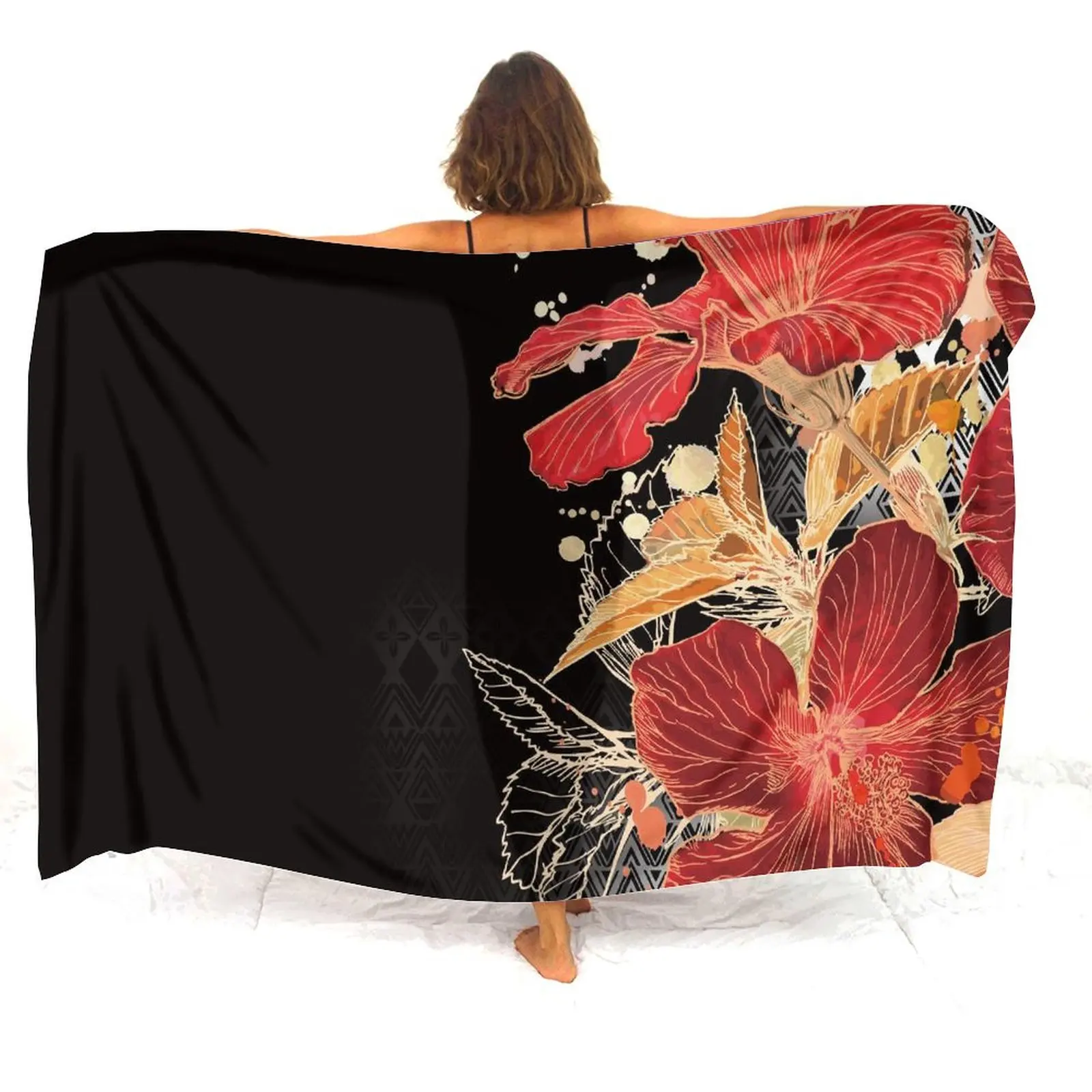 Sarong polynésien personnalisé pour femmes, jupe châle à fleurs tropicales, légère, station de plage Chic