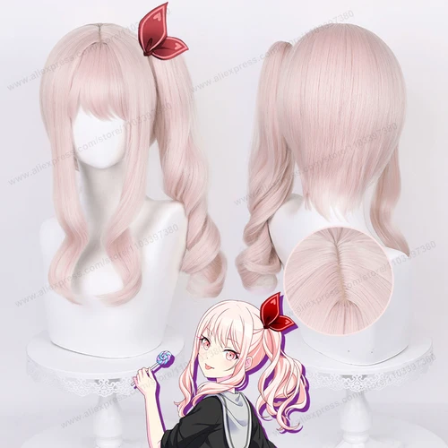 Akiyama Mizuki Peluca de pelo sintético para Cosplay, 45cm, rosa claro, pelo resistente al calor, pelucas de alta calidad