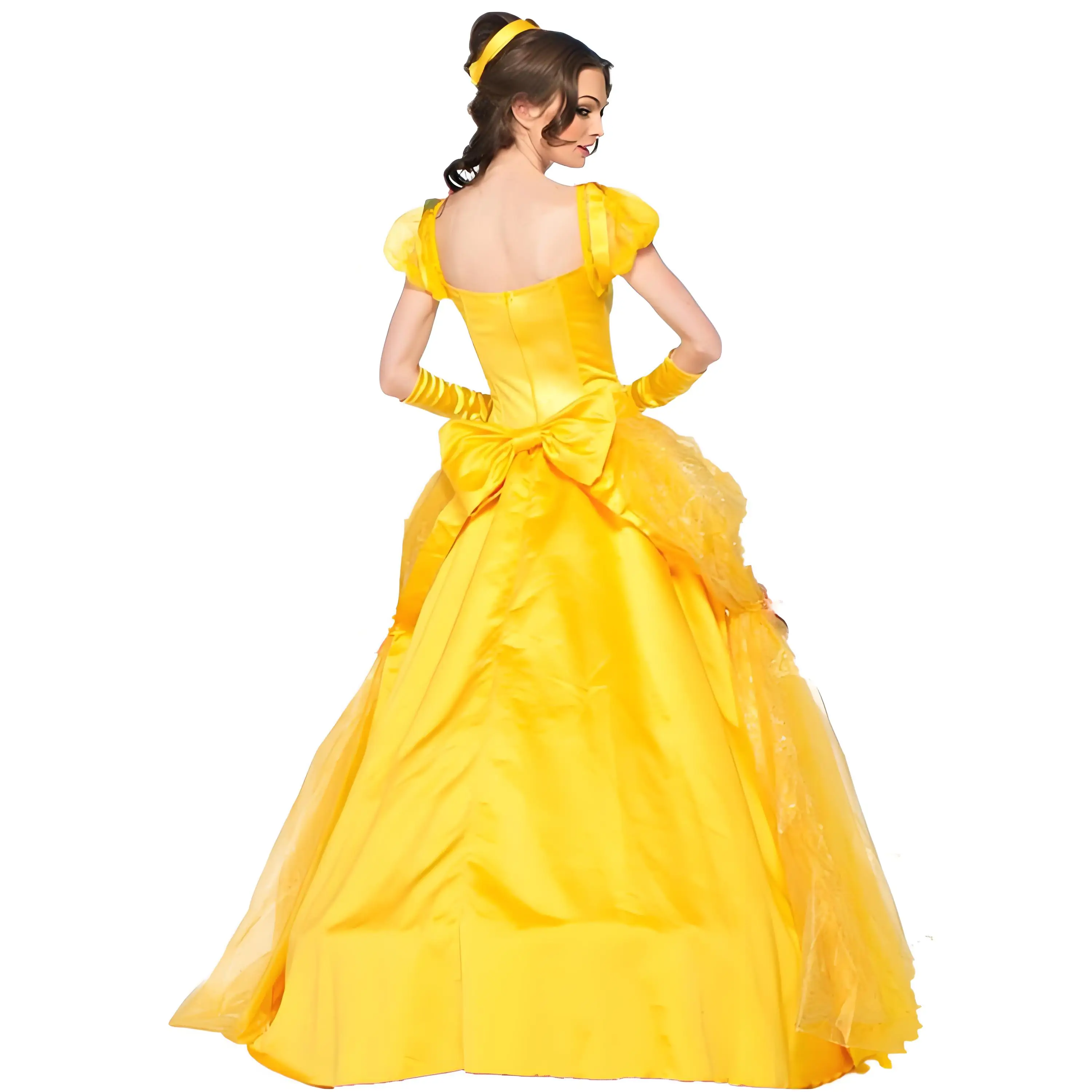 فستان طويل أصفر للبالغين من Beauty And the Beast Belle، زي الهالوين، بدلة الأميرة التنكرية للكرنفال للنساء