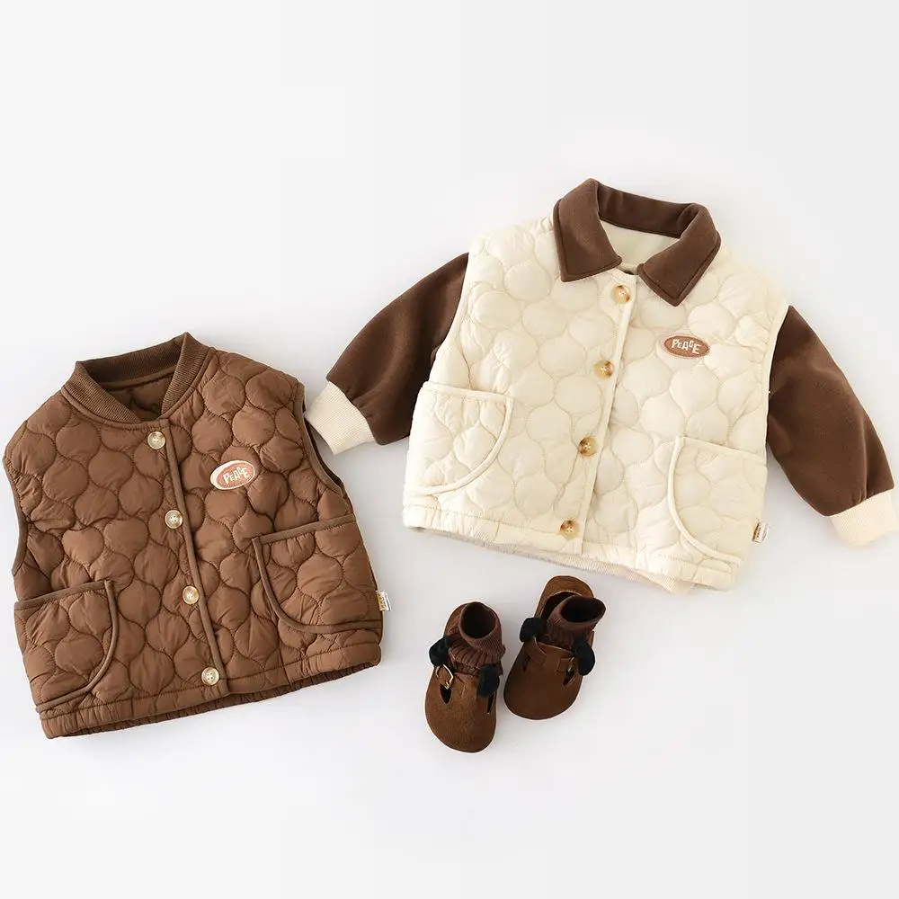 

2025 Winter New Baby Sleeveless Warm Vest Infant Girls Cotton Padded Jacket Toddler Thick Warm Vest Cardigan Boys Casual Coat