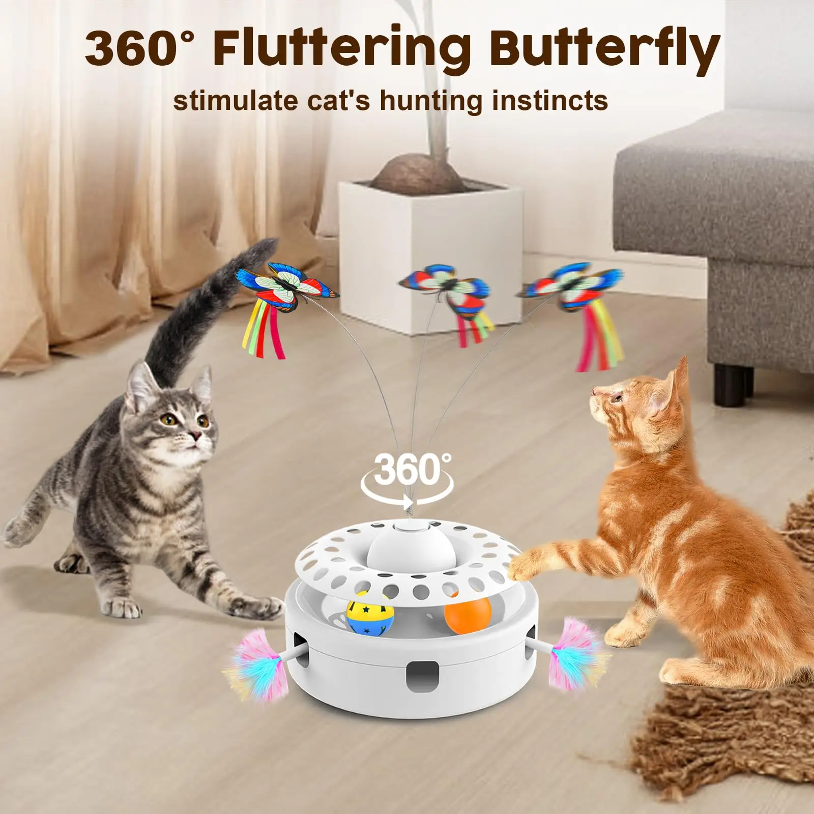 Brinquedo interativo do gato da borboleta elétrica, 3 em 1, trilha das bolas, gatos eletrônicos, automático, enigma, gatos interiores