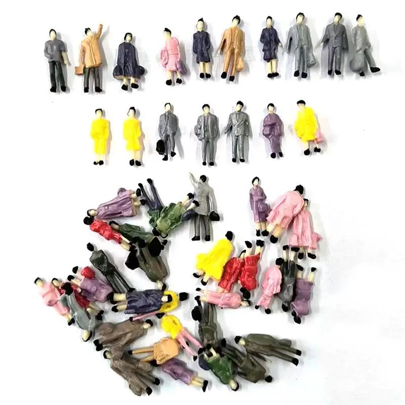 60 unids/bolsa figuras modelo personas pasajeros 1:87 HO escala pintado de pie/sentado personas en miniatura poses aleatorios modelo de diseño de parque