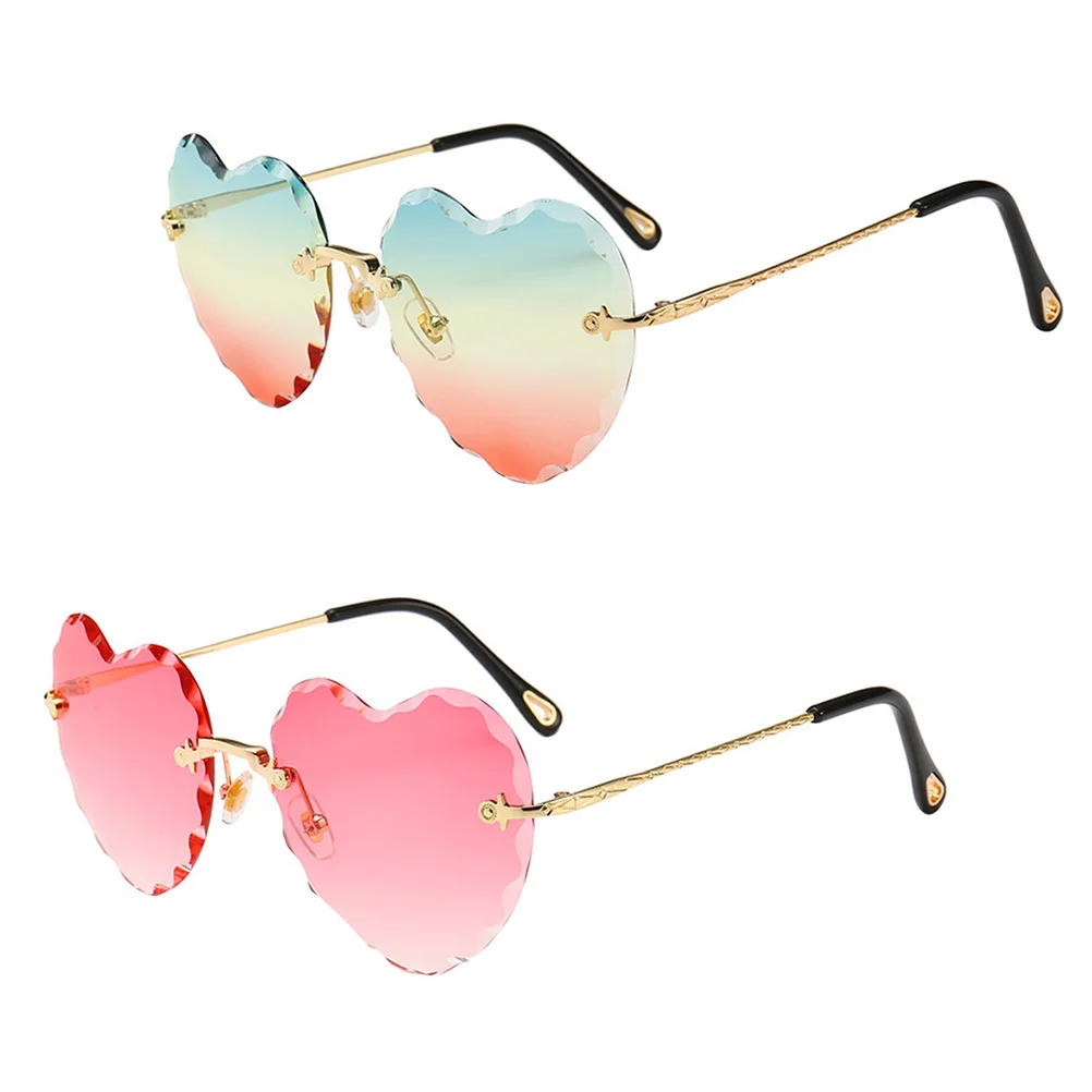 

Durable Rimless Heart Sunglasses Lightweight Party Photo Prop Anti Uv Fashion Eyewear Rimless Sunglasses Anti-Uv Glasses