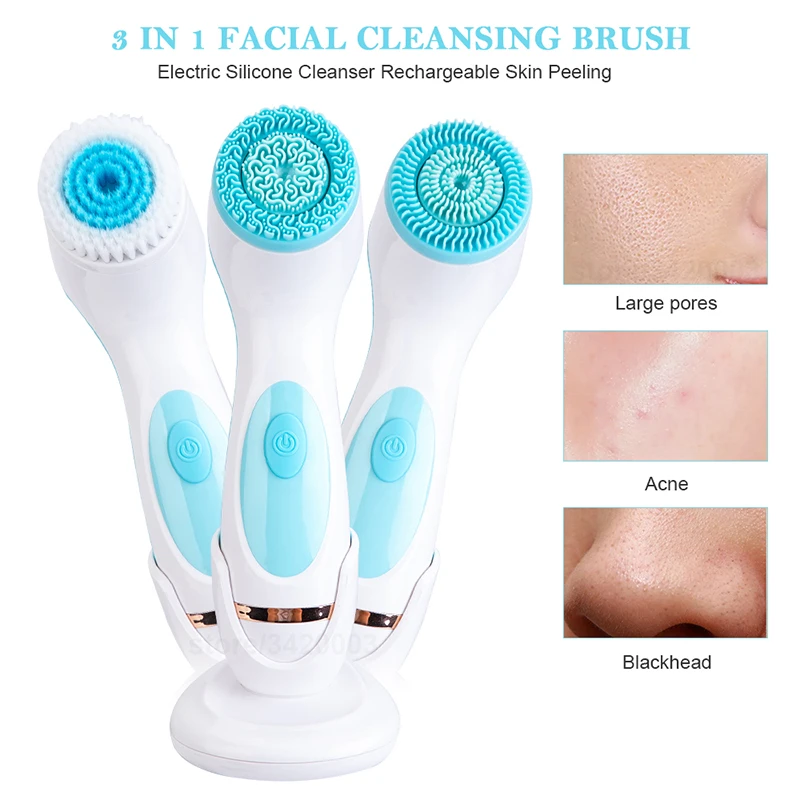 2 in 1 Sonic Silicone Facial Cleansing Brush Electric Vibration Face Cleaner Blackhead Pore Removal Skin Care Tool - view 3
