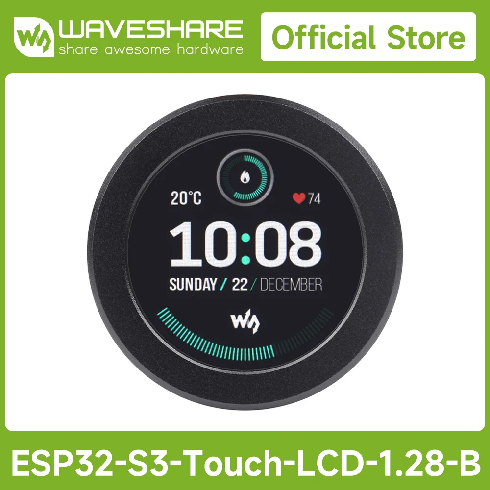 Waveshare ESP32-S3 Development Board, with 1.28inch Round Touch LCD, Accelerometer And Gyroscope Sensor,Display for Arduino/Pi