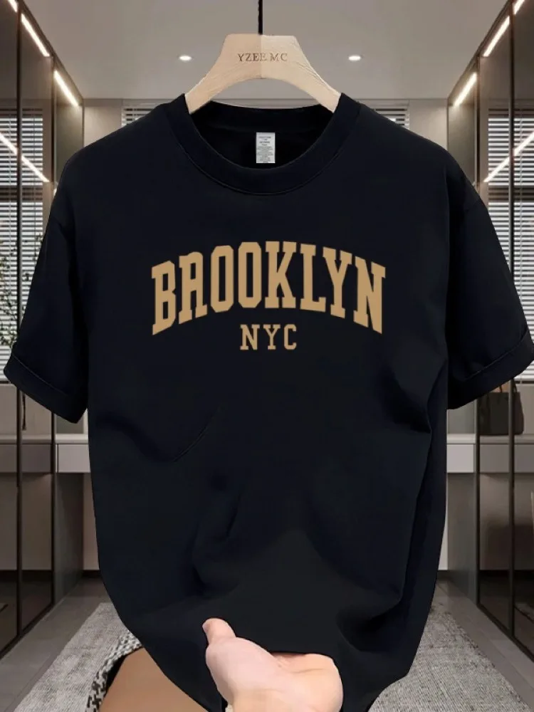 Sommer-T-Shirt für Herren aus 100 % reiner Baumwolle, lässig, modisch, mit Brooklyn Nyc-Buchstaben-Aufdruck, lockerer Sport-Rundhalsausschnitt, kurzärmeliges T-Shirt-Oberteil