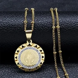 Vintage Stainless Steel Saint Benedict Cross Medal Pendants Religious Transportation Amulet Exorcism Necklace Jewelry Gift