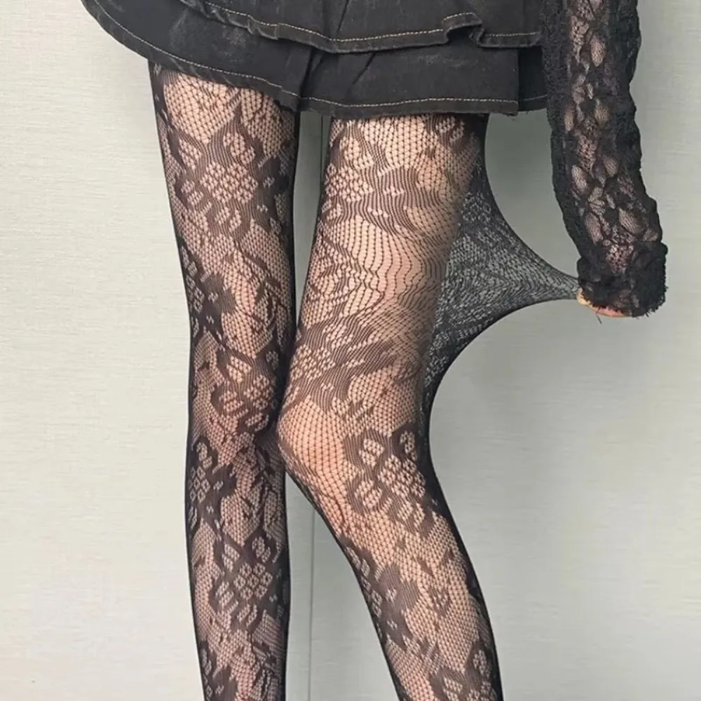 Gothic Thin Floral Lace Tights Breathable High Elastic Hollow Out Pantyhose Sexy Hipster Leggings Women