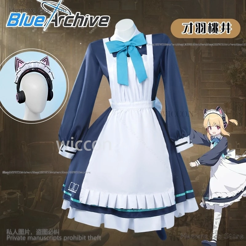 Anime Game Blue Archive Cosplay Saiba Midori Saiba Momoi Costume Maid Uniform Lolita Wigs Cat Ears Tail For Halloween Customized