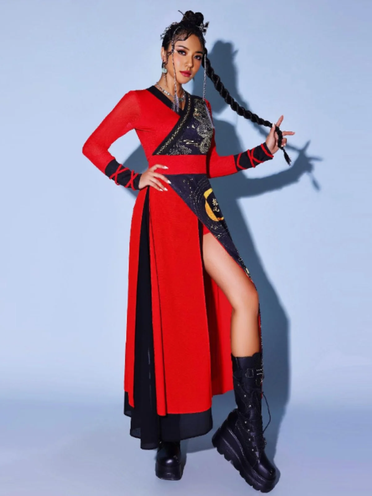 Set di costumi di danza jazz per adulti, vestito da batteria, abbigliamento per spettacoli teatrali, vestito da ballo del vento, tessuto tradizionale cinese Romano