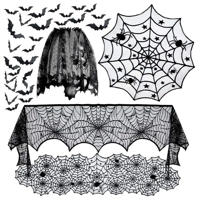 40in Halloween Tablecloth Spider Web Round Table Cover Table Cloth For Party Halloween Decoration Spider Web Dining Table Decor