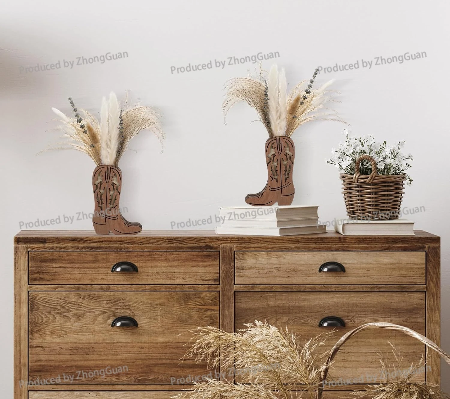Wooden 6pc Cowboy Boot Vase Wall Hanging Retroartificial Plant Vase Hanging Home Decor