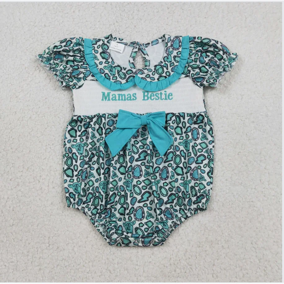 

Детский комбинезон Baby SR3863 Smocked Mamas Bestie с бирюзовыми бантиками для девочек