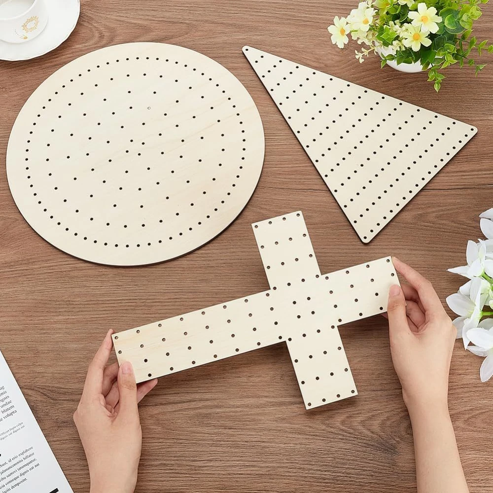 new design wooden wreath board frame round shape triangular cross with holes for diy flower wreath decoration crafts