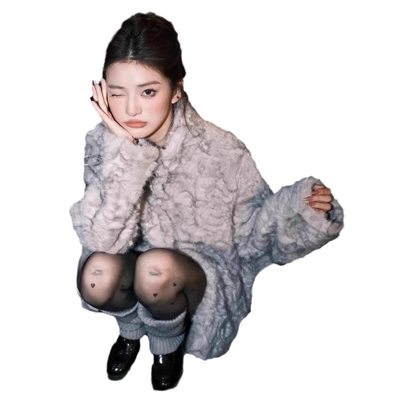 Новое высококачественное модное окрашенное пальто с воротником-стойкой в стиле ретро средней длины, плотное теплое и противомеховое пальто для женщин, зимнее короткое меховое пальто