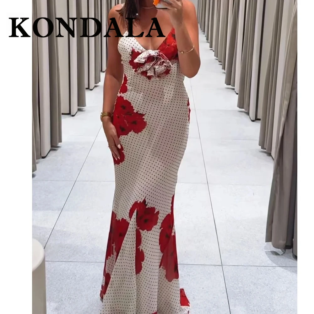 KONDALA شيك غمد أنيق مثير ثلاثية الأبعاد فساتين امرأة الورد ليلة حفلة عيد ميلاد فستان طويل موضة 2025 الصيف كامي الإناث Vestidos