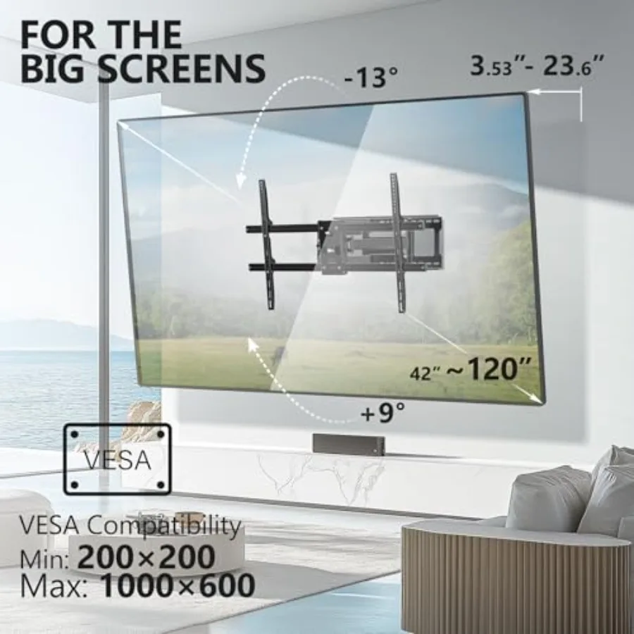 Heavy Duty Full Motion TV-muurbeugel voor extra grote tv's in thuisbioscoop en woonkamerinstellingen Ondersteunt tot 220 lb