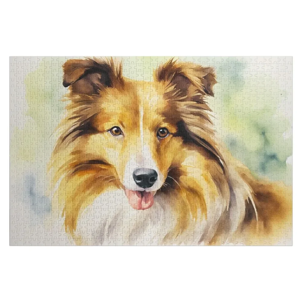 Watercolor Shetland Sheepdog Jigsaw Puzzle Wood Animals Children Puzzle