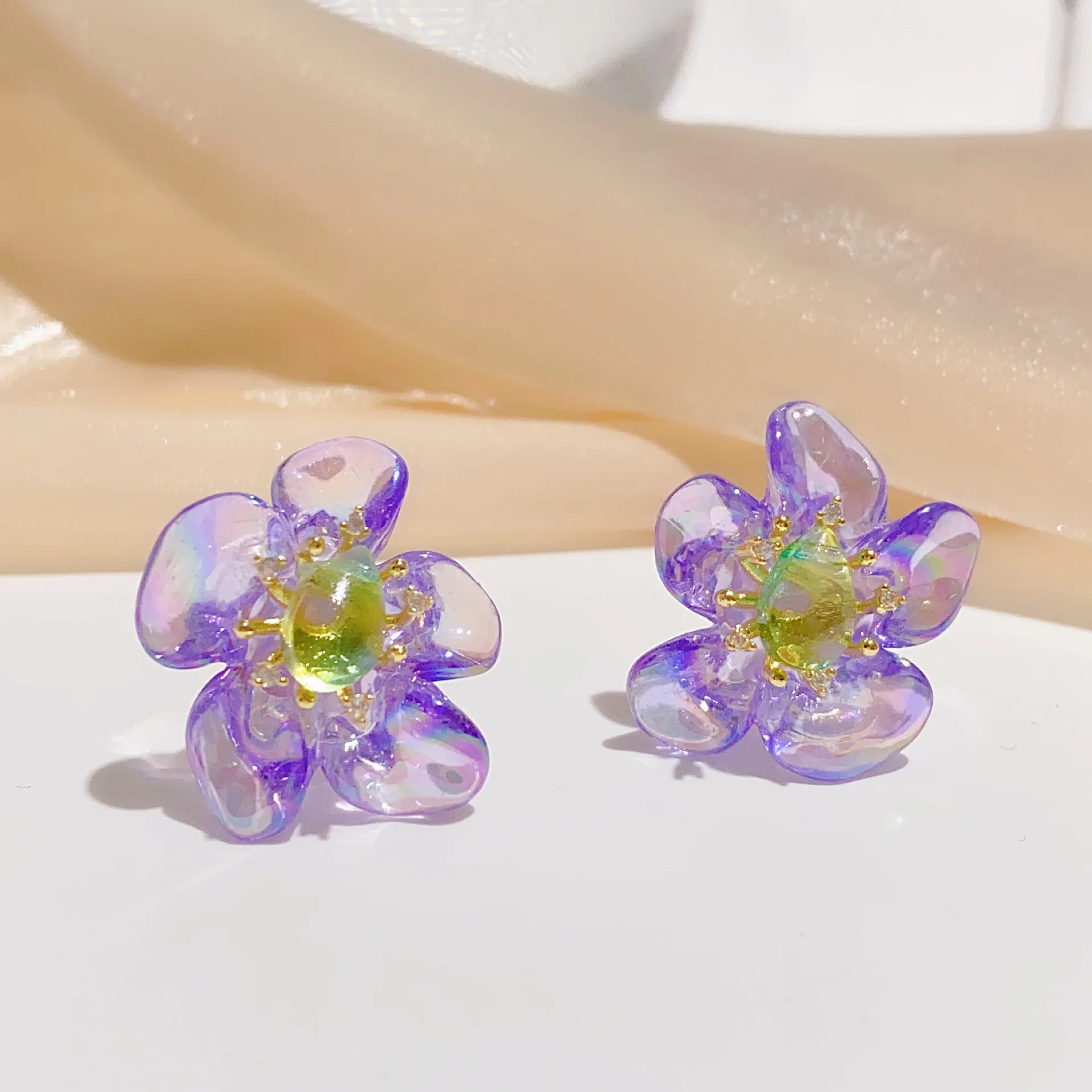 

Earside Flower Italian Original Handmade Flower Earrings Temperament Purple Petal Earrings Zircon Jewelry