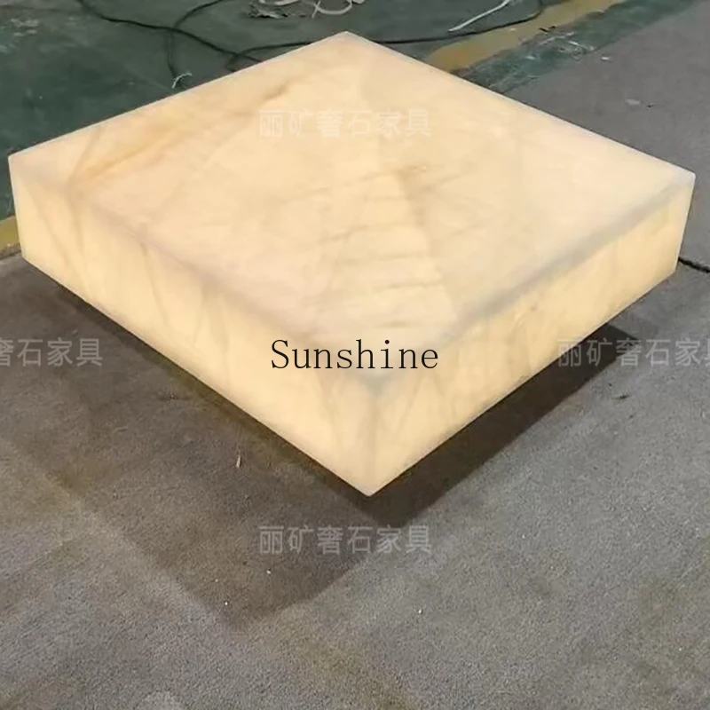 

White ice jade natural marble coffee table, light strip light transmission