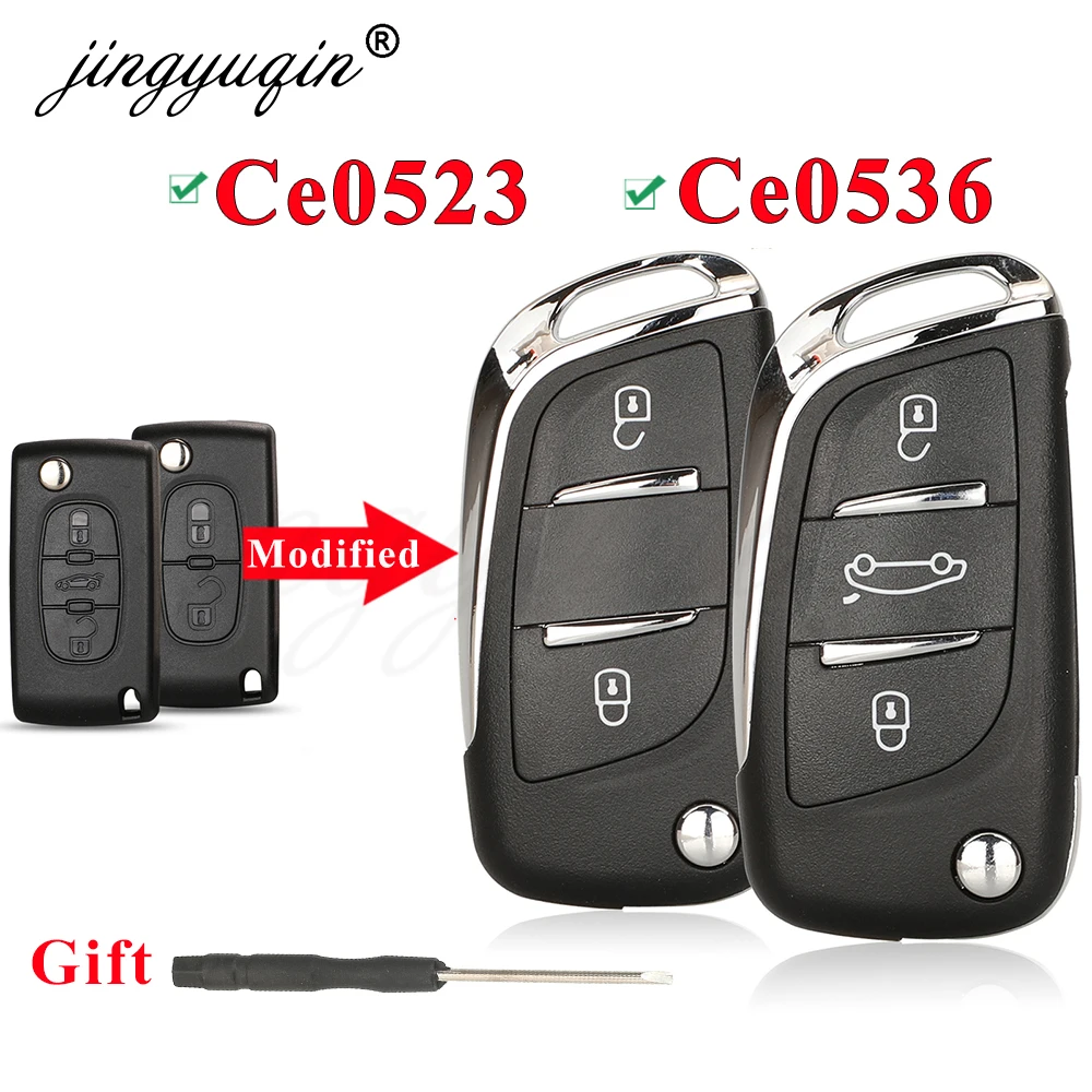 Jingyuqin 2/3 BTN Modifiziertes Klapp-Fernbedienungs-Autoschlüsselgehäuse für Peugeot 307 408 308 für Citroen C2 C3 C4 C5 HU83/VA2 CE0536 Ce0523