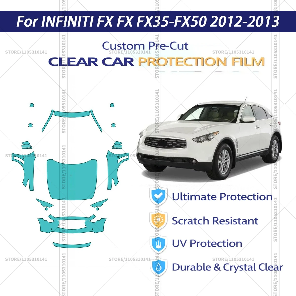 

Защитная пленка PPF для INFINITI-FX-FX-FX35-FX50-2012-2013, предварительно вырезанная, прозрачная, автомобильная, комплект для передней части кузова