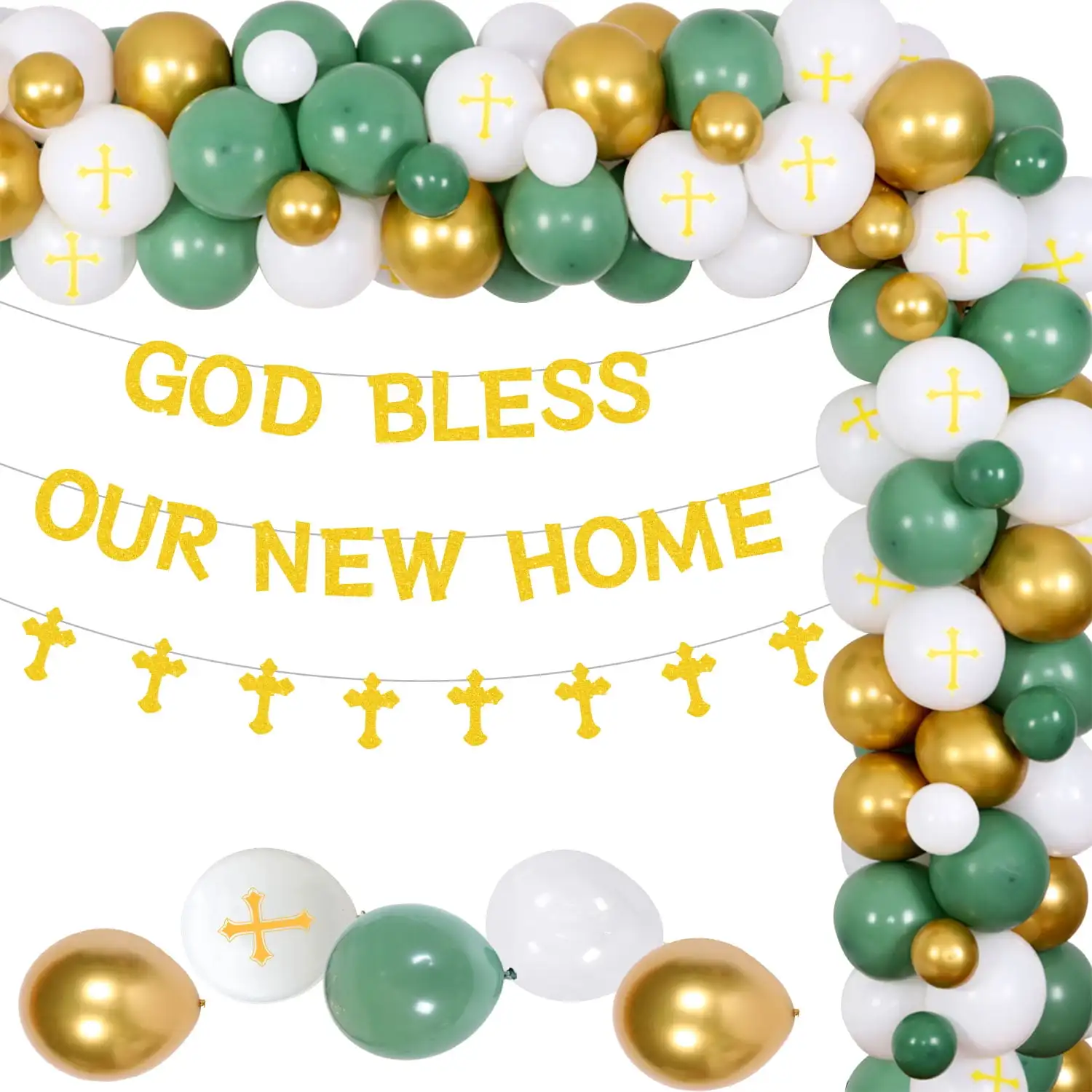 Sparkly God Bless Our New Home Decor Balloons Garland Kit for Baptism Christening First Communion Housewarming Party Supplies