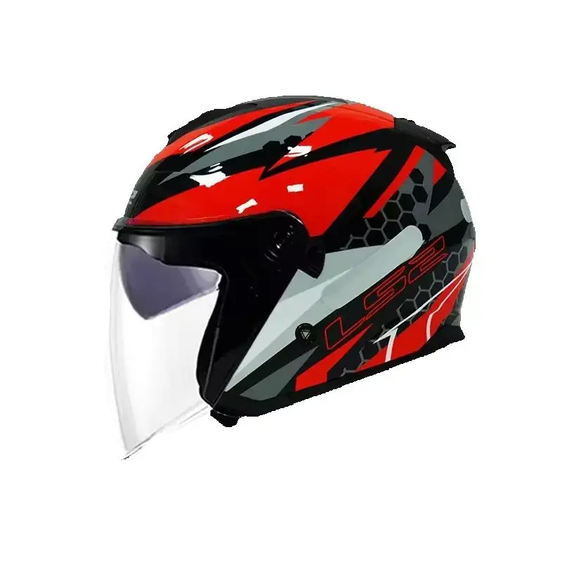 LS2 OF626 ABS Material Open Face Motorcycle Helmet Dual Lens Quick Release Closure Four Seasons Double Lens Half Face Helmet
